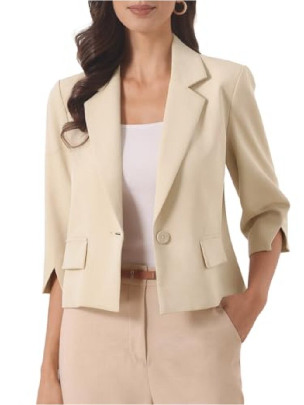 Cropped Blazer for Women 3/4 Sleeve Business Casual Suit Jacket